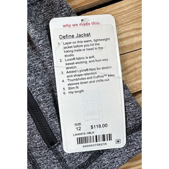 NWT $118 Lululemon Heather Define Jacket Size 12 Women’s Black White - Picture 5 of 8